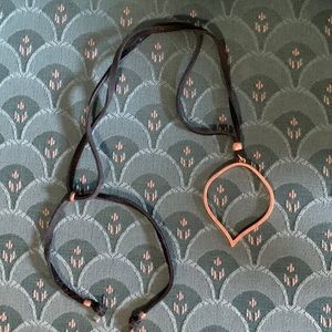 Lucky brand teardrop necklace in rose gold tone on adjustable Black leather cord